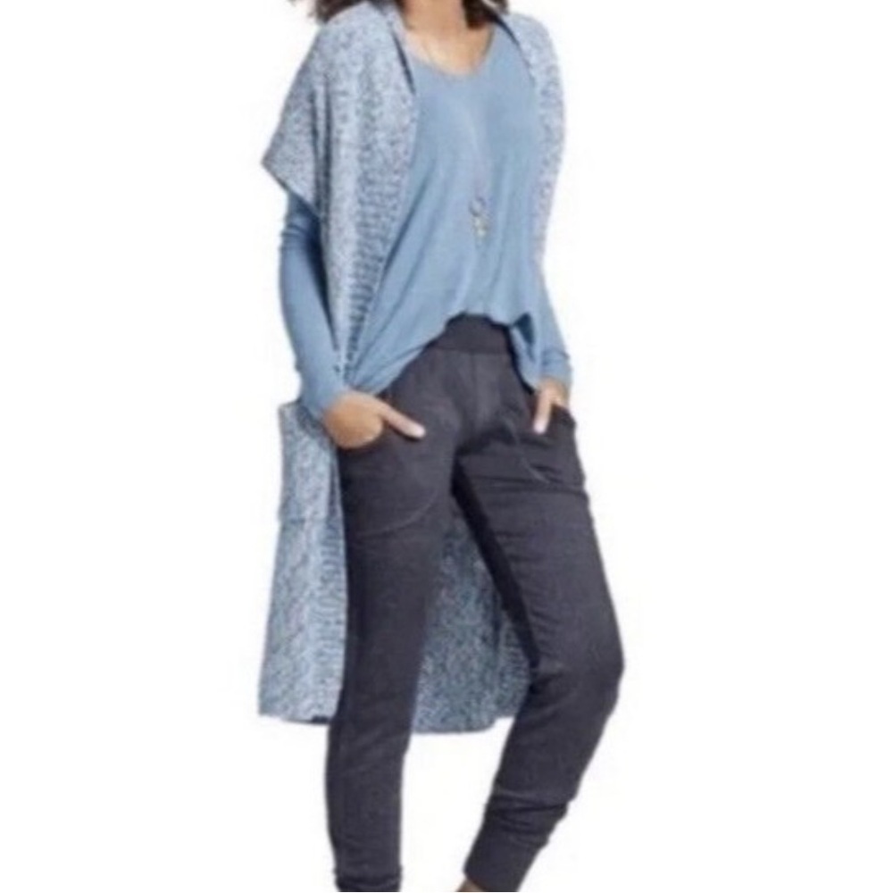 CAbi Napa Open Front Shawl Collar Cardigan Duster Blue Cotton Blend Sz S